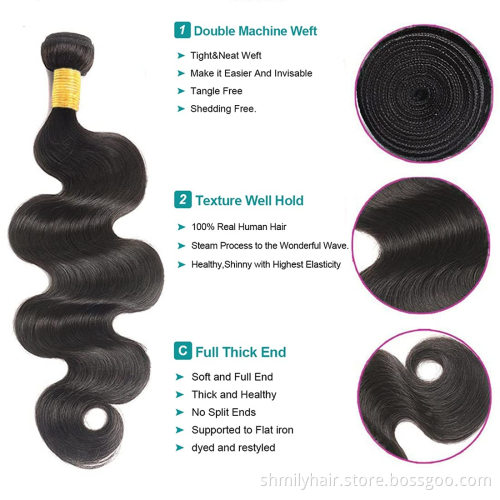 Real Virgin Human Hair Unprocessed Body Wave Extensions With Thick Ends Brazilian Human Hair Cuticle Aligned Bundle